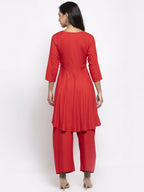 Jompers Women Red Solid Kurta with Palazzos & Printed Dupatta - Distacart