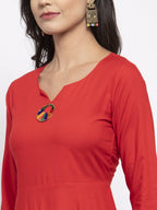 Jompers Women Red Solid Kurta with Palazzos & Printed Dupatta - Distacart