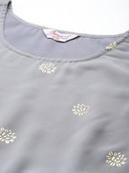 Jompers Women's georgette Foil Print Kurta palazzo Dupatta Set - Grey