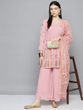 Jompers Women's georgette Foil Print Kurta palazzo Dupatta Set - Pink