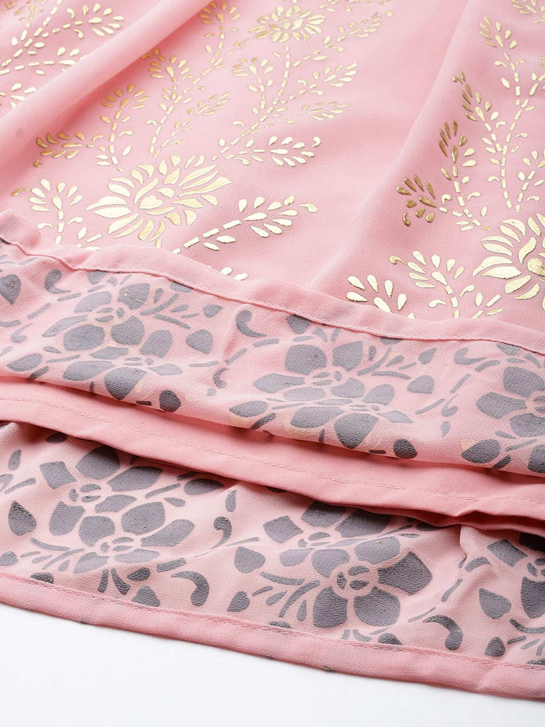 Jompers Women's georgette Foil Print Kurta palazzo Dupatta Set - Pink