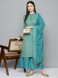 Jompers Women's Woven design kurta, palazzo and dupatta set - Firozi