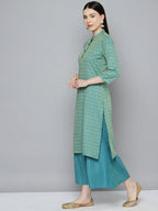 Jompers Women's Woven design kurta, palazzo and dupatta set - Firozi