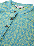Jompers Women's Woven design kurta, palazzo and dupatta set - Firozi