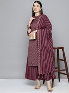 Jompers Women's Woven design kurta, palazzo and dupatta set - Purple