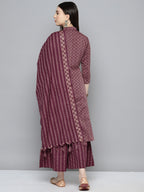 Jompers Women's Woven design kurta, palazzo and dupatta set - Purple