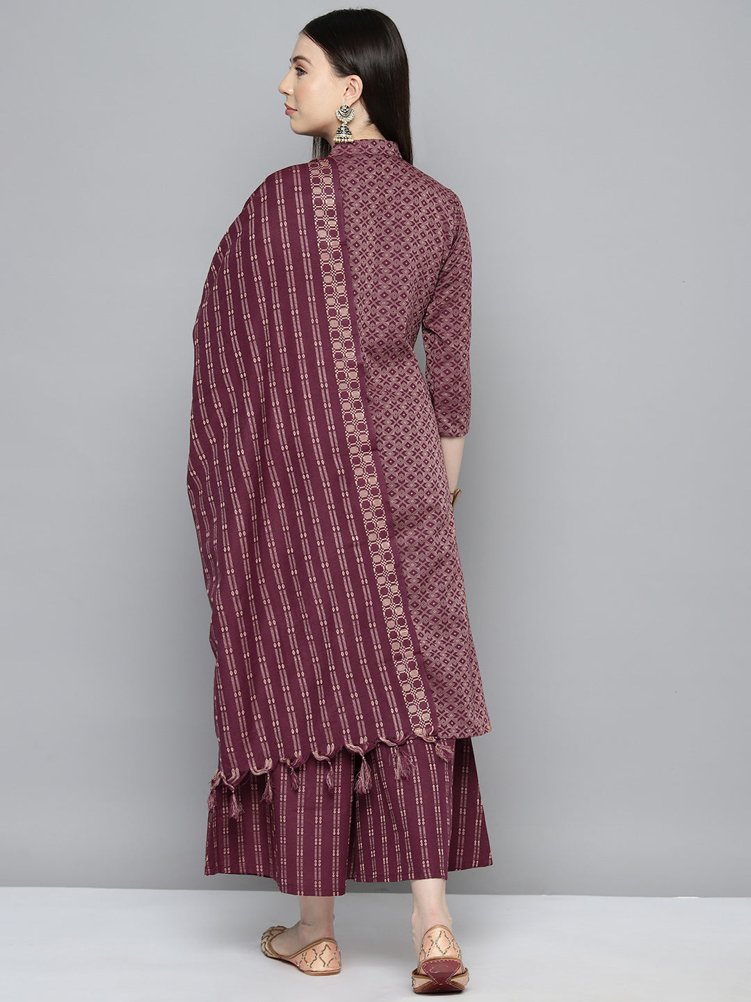 Jompers Women's Woven design kurta, palazzo and dupatta set - Purple