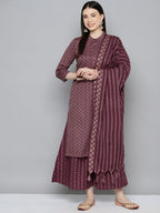 Jompers Women's Woven design kurta, palazzo and dupatta set - Purple