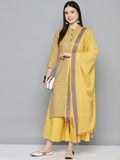 Jompers Women's Woven design kurta, palazzo and dupatta set - Yellow