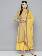Jompers Women's Woven design kurta, palazzo and dupatta set - Yellow