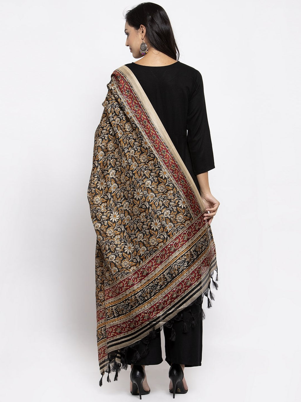 Jompers Women Black & Red Solid Kurta with Palazzos & Printed Dupatta - Distacart