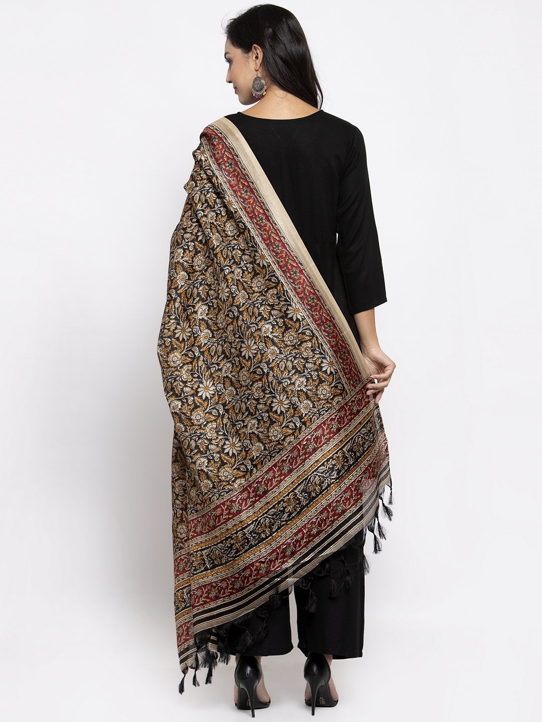 Jompers Women Black & Red Solid Kurta with Palazzos & Printed Dupatta - Distacart