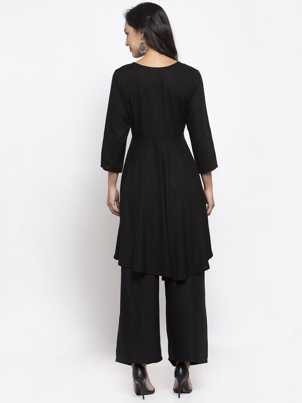 Jompers Women Black & Red Solid Kurta with Palazzos & Printed Dupatta - Distacart