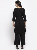 Jompers Women Black & Red Solid Kurta with Palazzos & Printed Dupatta - Distacart