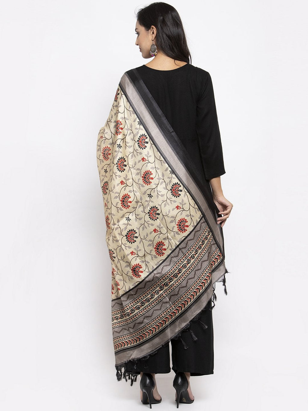 Jompers Women Black & Red Solid Kurta with Palazzos & Beige-Red Printed Dupatta - Distacart