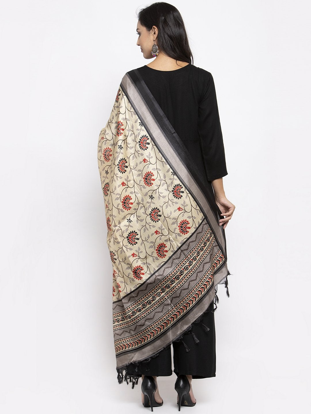Jompers Women Black & Red Solid Kurta with Palazzos & Beige-Red Printed Dupatta - Distacart