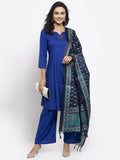 Jompers Women Royal-Blue Solid Kurta with Palazzos & Blue Art-Silk Printed Dupatta - Distacart