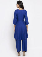 Jompers Women Royal-Blue Solid Kurta with Palazzos & Blue Art-Silk Printed Dupatta - Distacart