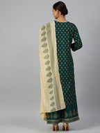 Jompers Women Green & Golden Printed Kurta with Palazzos & Dupatta - Distacart