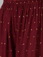 Jompers Women Maroon & Golden Printed Kurta with Palazzos & Dupatta - Distacart