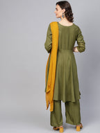 Jompers Women Olive Green Solid Kurta with Palazzos & Dupatta - Distacart