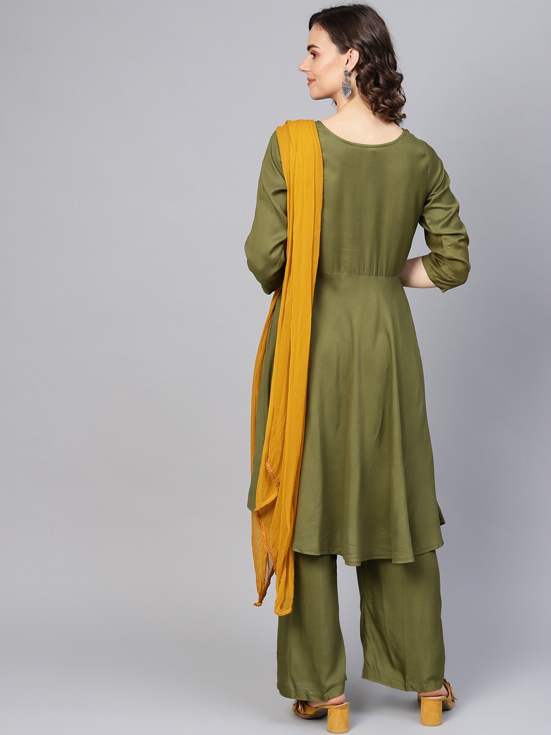 Jompers Women Olive Green Solid Kurta with Palazzos & Dupatta - Distacart