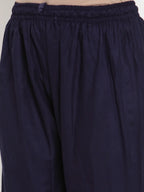 Jompers Women's Mustard Peach & Navy Blue Embroidered Kurta with Palazzos & Dupatta