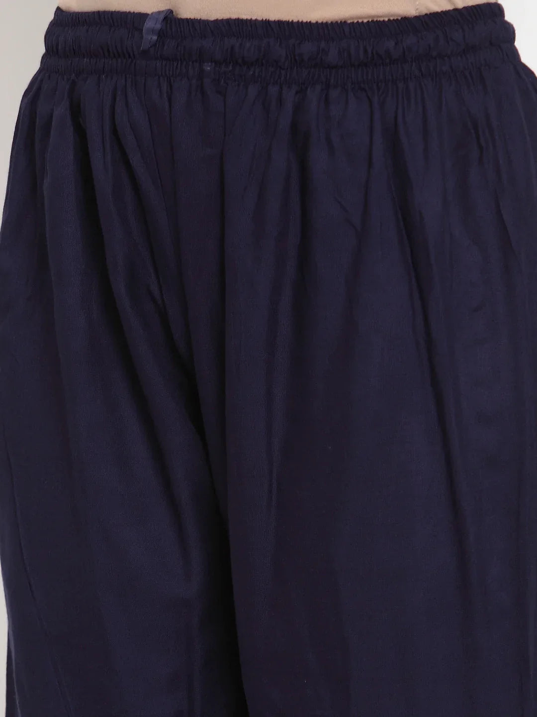 Jompers Women's Mustard Peach & Navy Blue Embroidered Kurta with Palazzos & Dupatta