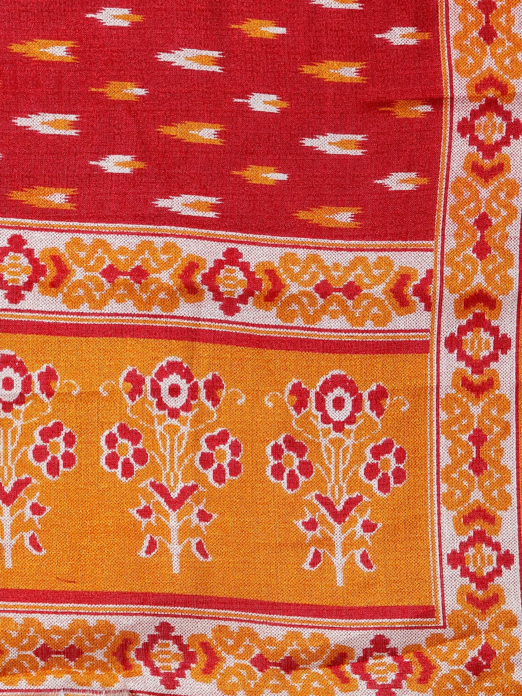 Jompers Women's Mustard Yellow & Red Embroidered Kurta with Palazzos & Dupatta