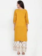 Jompers Women's Mustard Yellow & Off-White Embroidered Kurta with Palazzos