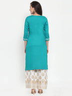 Jompers Women's Rama Green & Off-White Embroidered Kurta with Palazzos