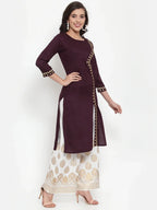Jompers Women's Purple Embroidered Kurta with Palazzos