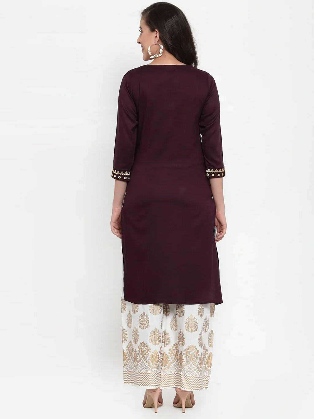 Jompers Women's Purple Embroidered Kurta with Palazzos