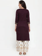 Jompers Women's Purple Embroidered Kurta with Palazzos