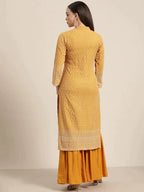 Jompers Women's Mustard Embroidered Kurta with Sharara - Mustard - Distacart
