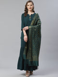 Jompers Women Green & Golden Solid Kurti with Sharara & Woven Design Dupatta - Distacart