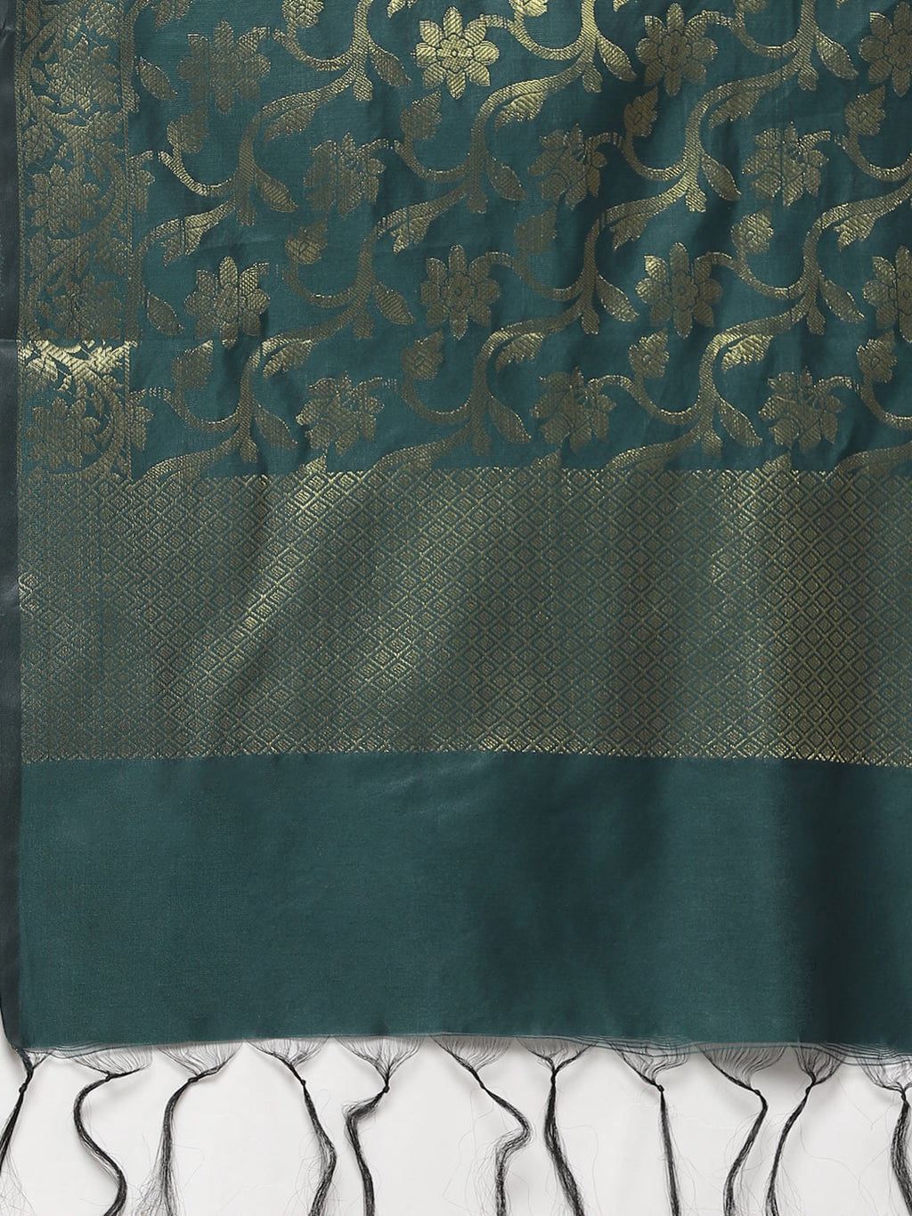 Jompers Women Green & Golden Solid Kurti with Sharara & Woven Design Dupatta - Distacart