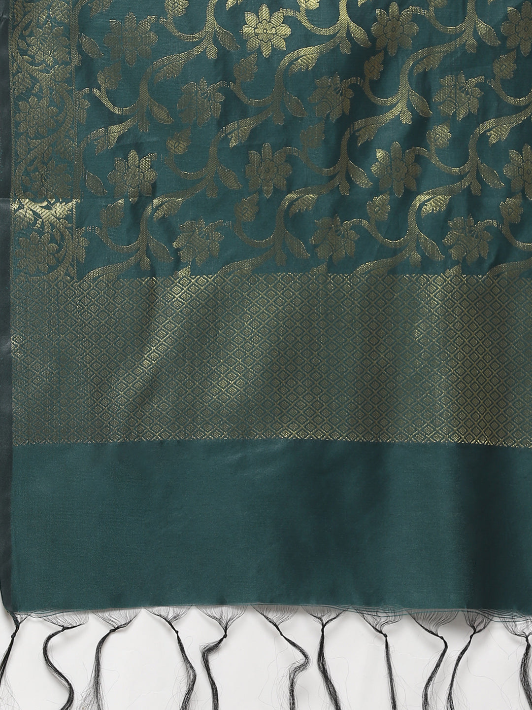 Jompers Women Green & Golden Solid Kurti with Sharara & Woven Design Dupatta - Distacart