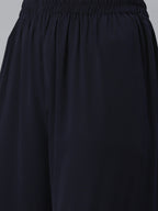 Jompers Women Navy Blue & Golden Solid Kurti with Sharara & Woven Design Dupatta - Distacart