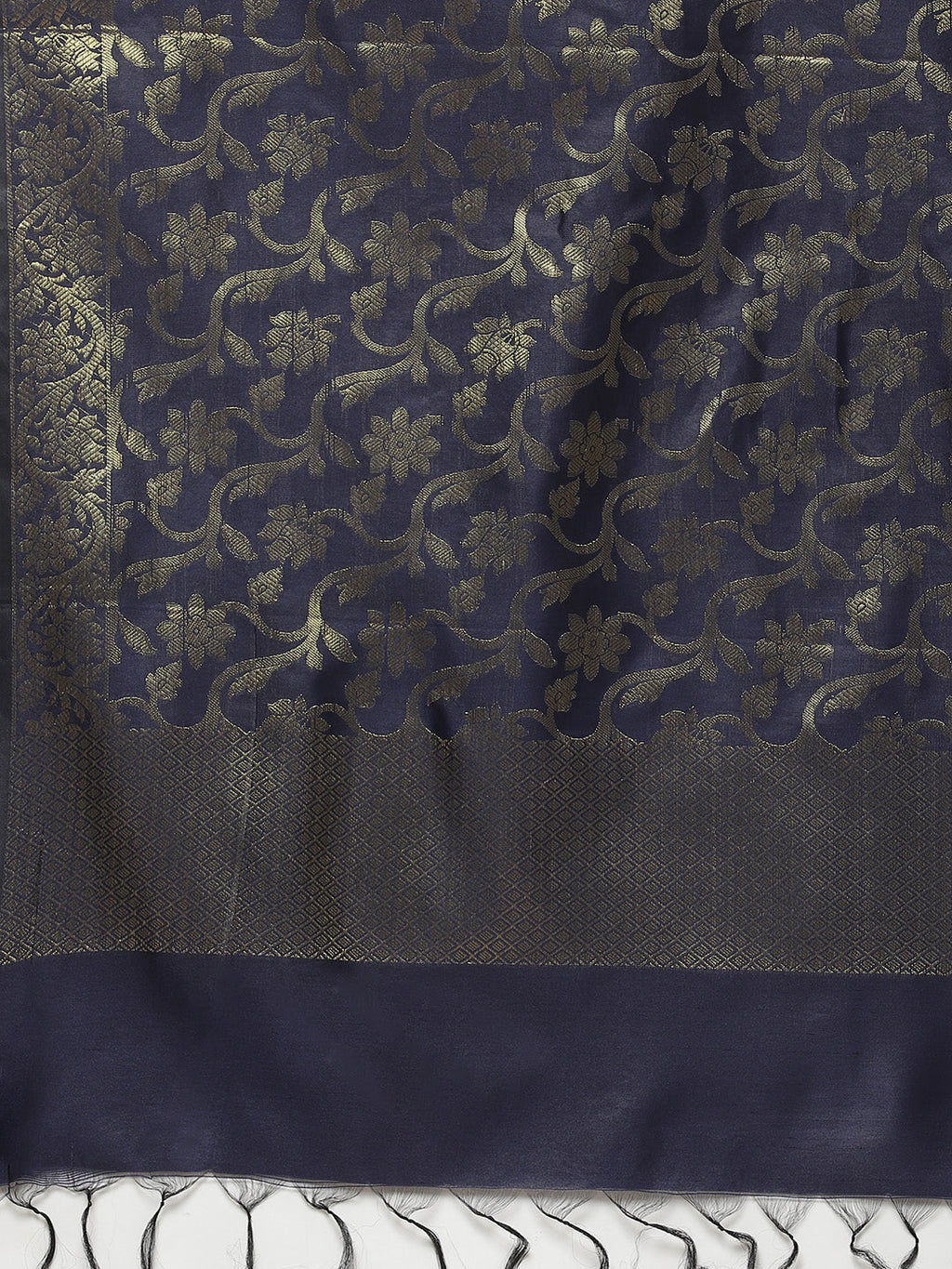 Jompers Women Navy Blue & Golden Solid Kurti with Sharara & Woven Design Dupatta - Distacart