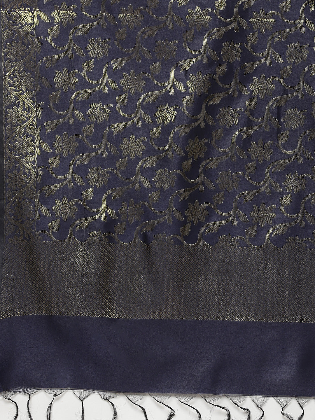 Jompers Women Navy Blue & Golden Solid Kurti with Sharara & Woven Design Dupatta - Distacart