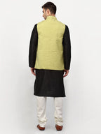 Jompers Men's Black Dupion Silk Kurta with Churidar & Nehru Jacket ( Green ) - Distacart