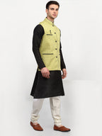 Jompers Men's Black Dupion Silk Kurta with Churidar & Nehru Jacket ( Green ) - Distacart