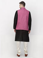 Jompers Men's Black Dupion Silk Kurta with Churidar & Nehru Jacket ( Purple ) - Distacart