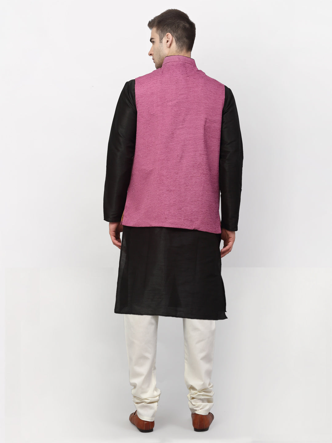 Jompers Men's Black Dupion Silk Kurta with Churidar & Nehru Jacket ( Purple ) - Distacart