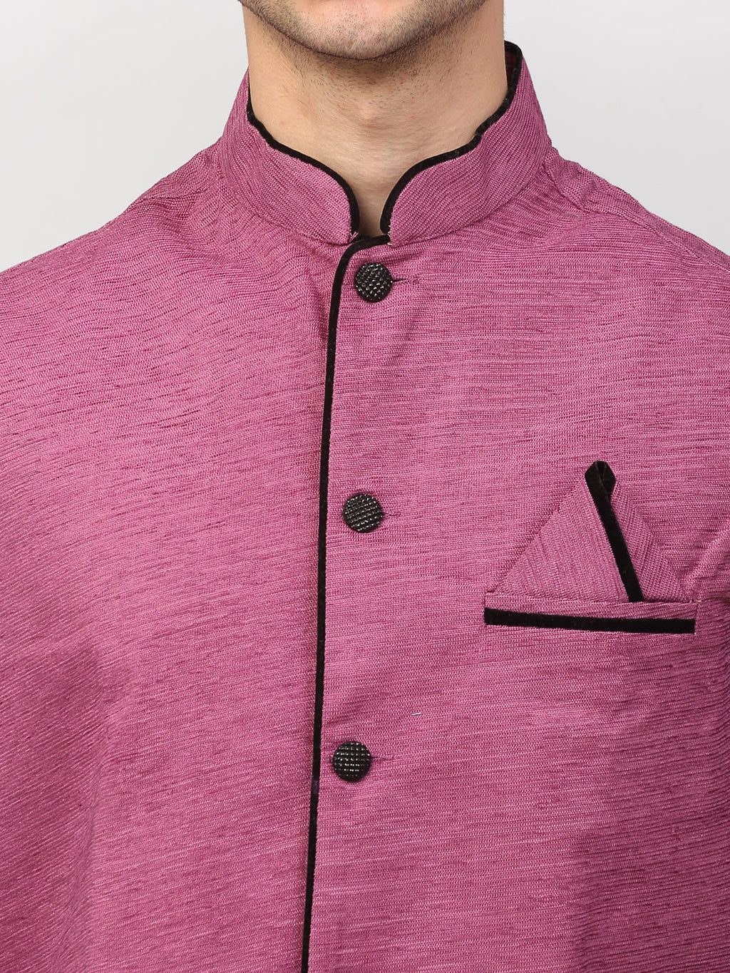 Jompers Men's Black Dupion Silk Kurta with Churidar & Nehru Jacket ( Purple ) - Distacart