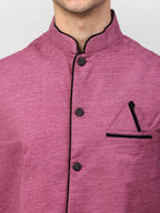 Jompers Men's Black Dupion Silk Kurta with Churidar & Nehru Jacket ( Purple ) - Distacart