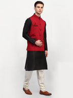 Jompers Men's Black Dupion Silk Kurta with Churidar & Nehru Jacket ( Red ) - Distacart