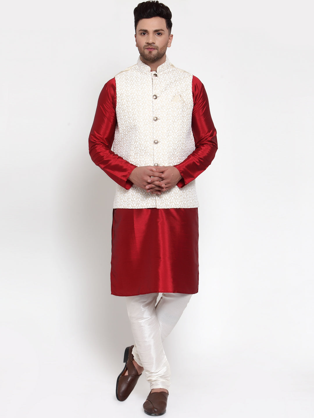 Jompers Men's Solid Dupion Kurta Pajama with Embroidered Nehru Jacket - Distacart
