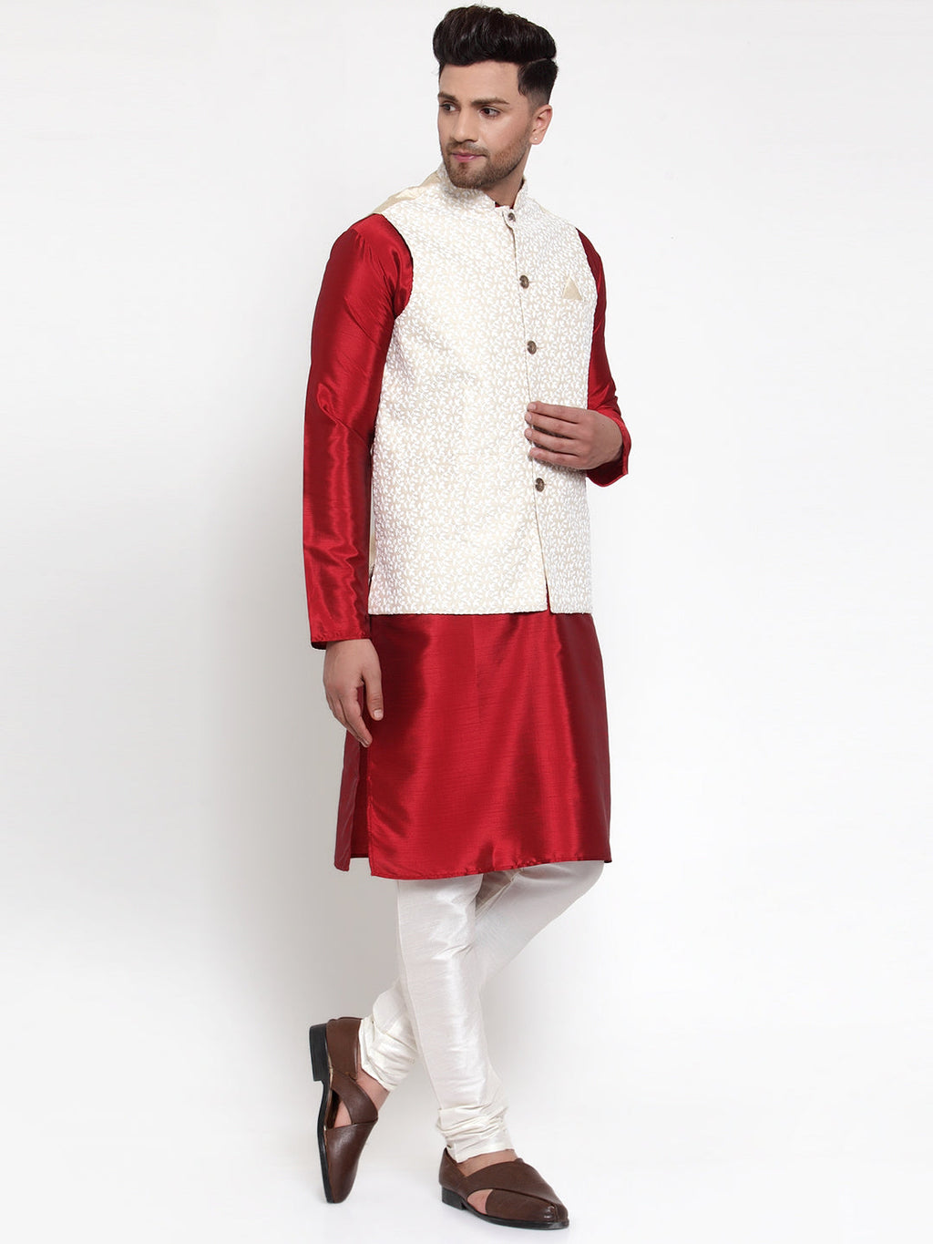 Jompers Men's Solid Dupion Kurta Pajama with Embroidered Nehru Jacket - Distacart